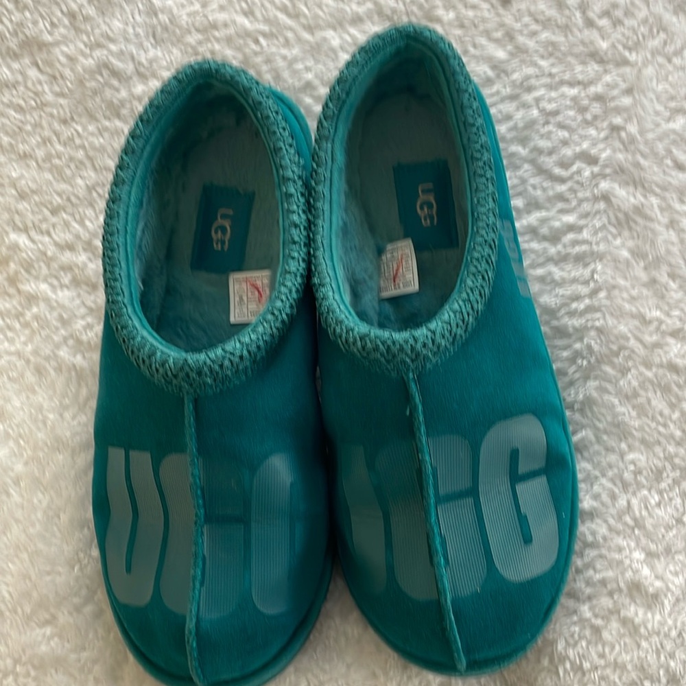 Ugg Mens Tasman scatter graphic shoe, size 10 bluish green color
